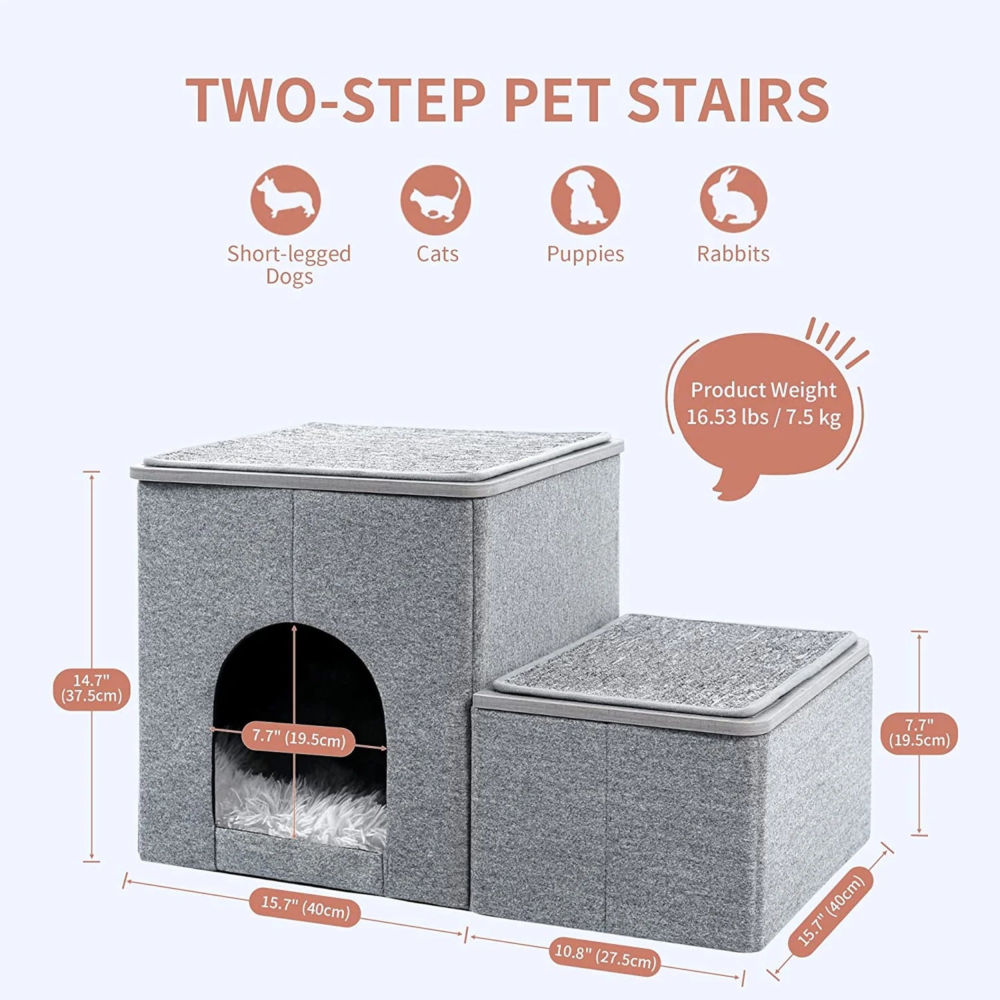 Cat Stairs for Bed, Pet Steps Puppy Dog Ladder for Old Cats, Doggie Step Stool for Small Dogs with Storage