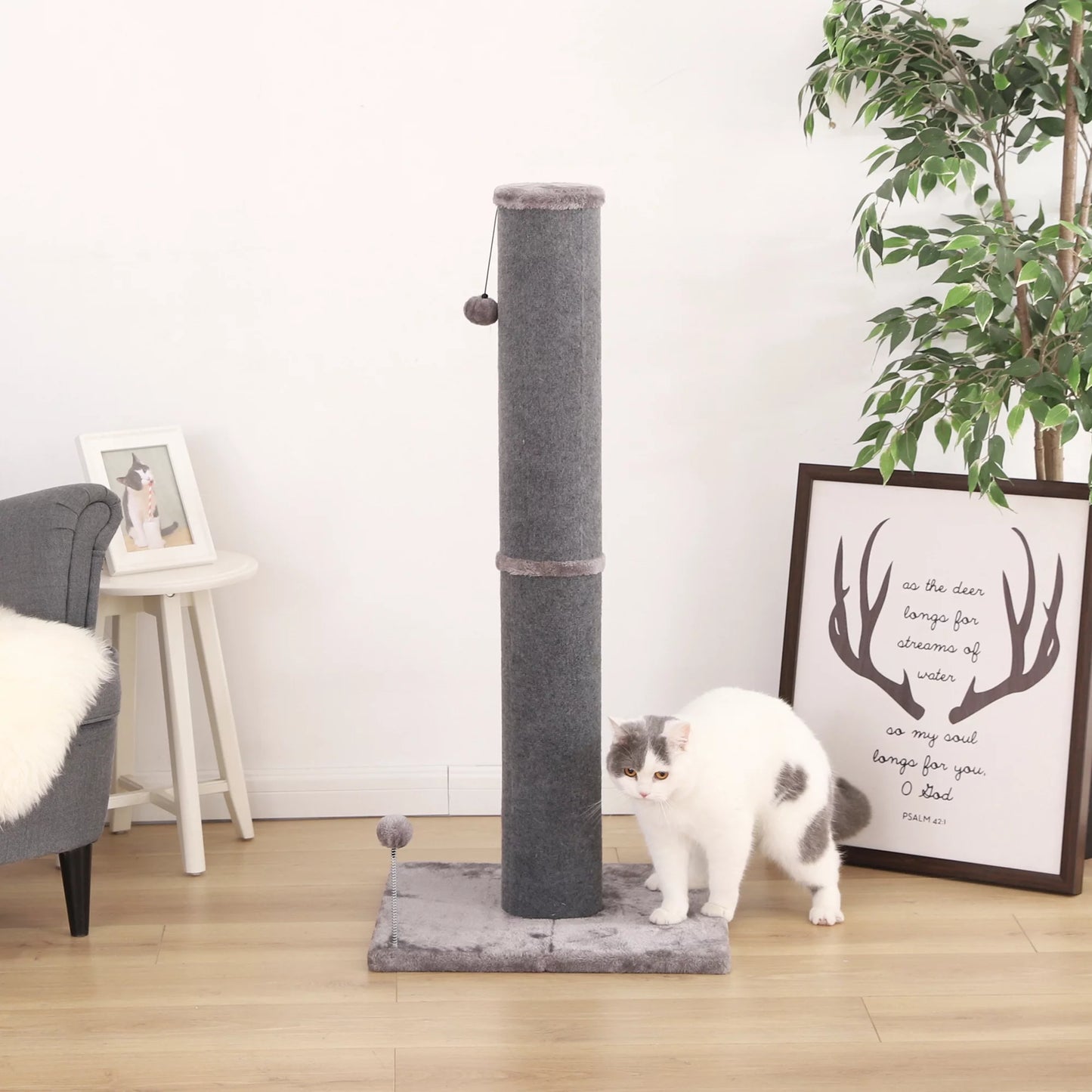 Tall Bobcat Cat Scratching Post with Replaceable Toys and Sturdy Base