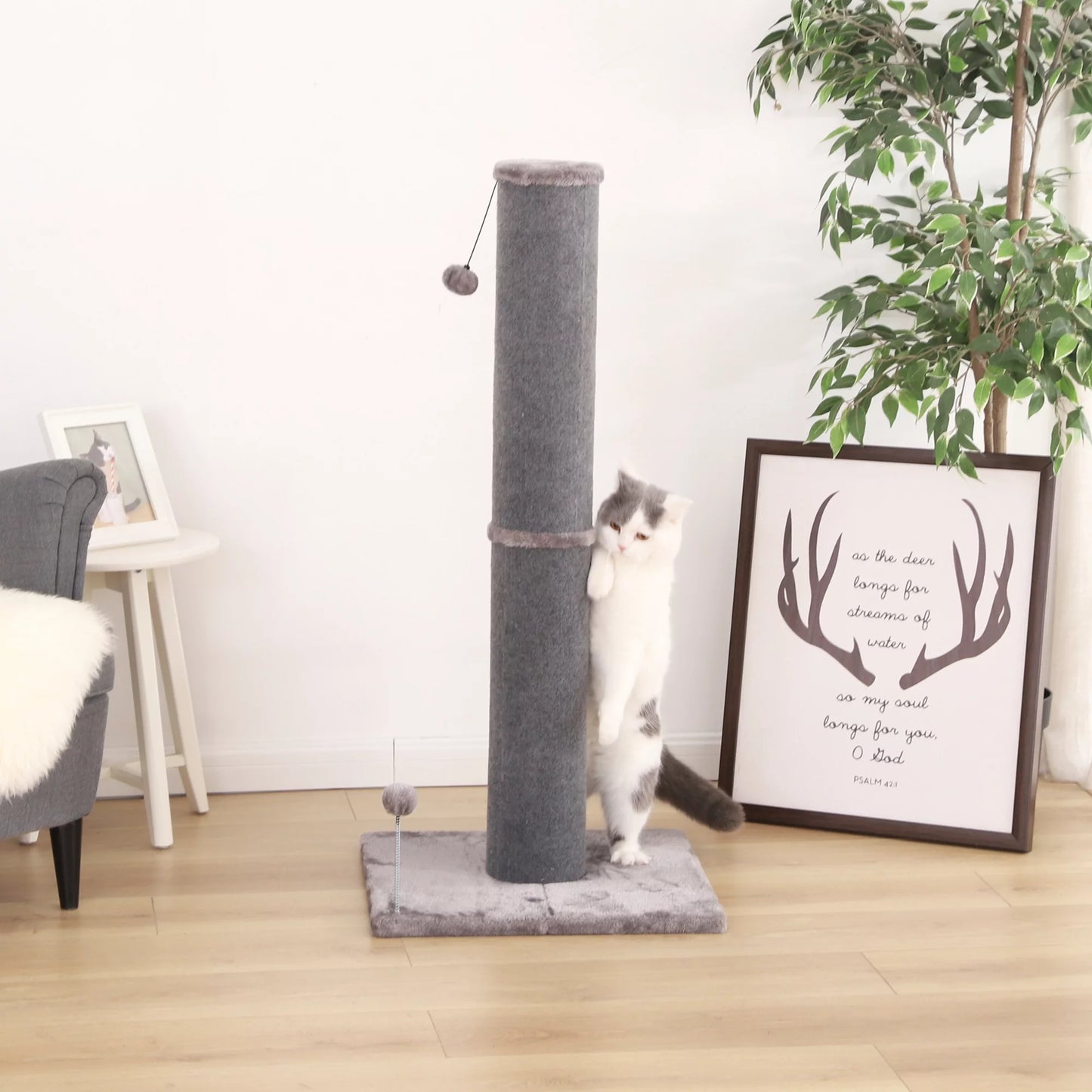 Tall Bobcat Cat Scratching Post with Replaceable Toys and Sturdy Base