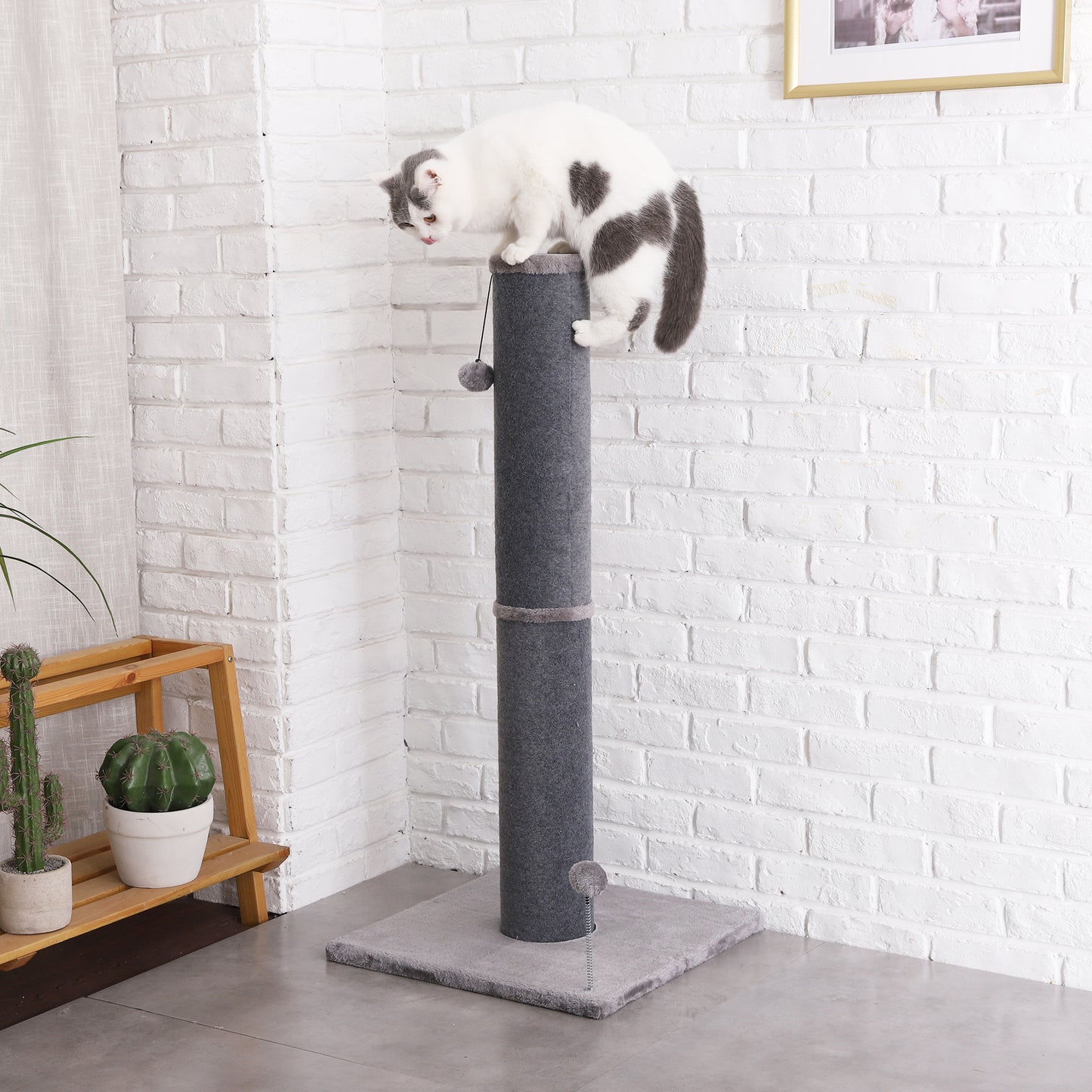 Tall Bobcat Cat Scratching Post with Replaceable Toys and Sturdy Base